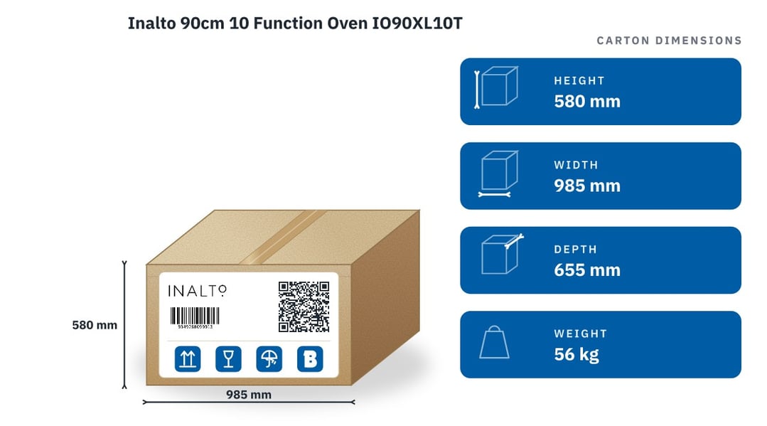 Inalto 90cm 10 Function Oven IO90XL10T — packaged dimensions