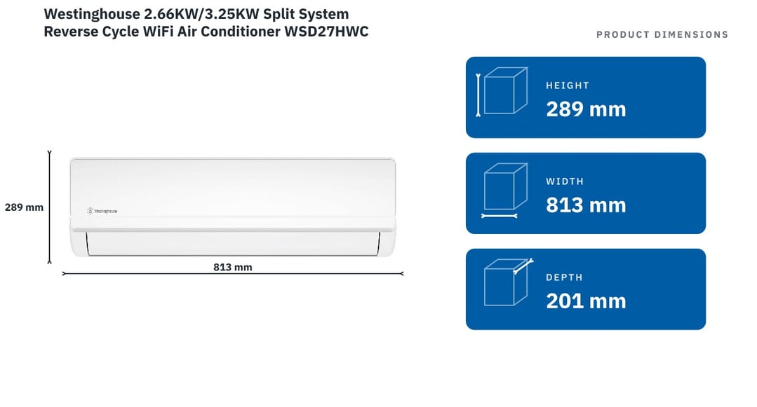 Westinghouse 2.66KW/3.25KW Split System Reverse Cycle WiFi Air Conditioner WSD27HWC