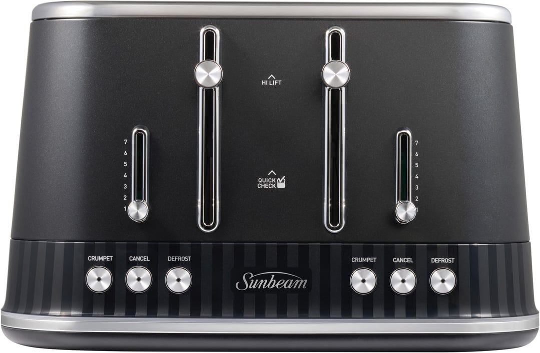 Sunbeam French Riviera Collection 1.7L Kettle and 4-Slice Toaster Breakfast Pack-Up Black Silver PUP8101BK