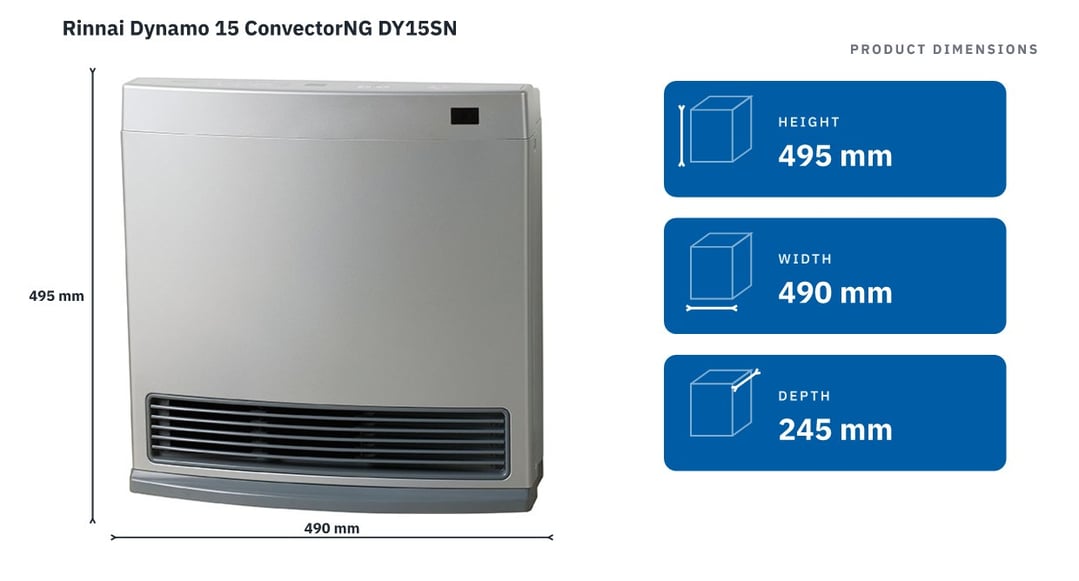Rinnai Dynamo 15 ConvectorNG DY15SN — product dimensions