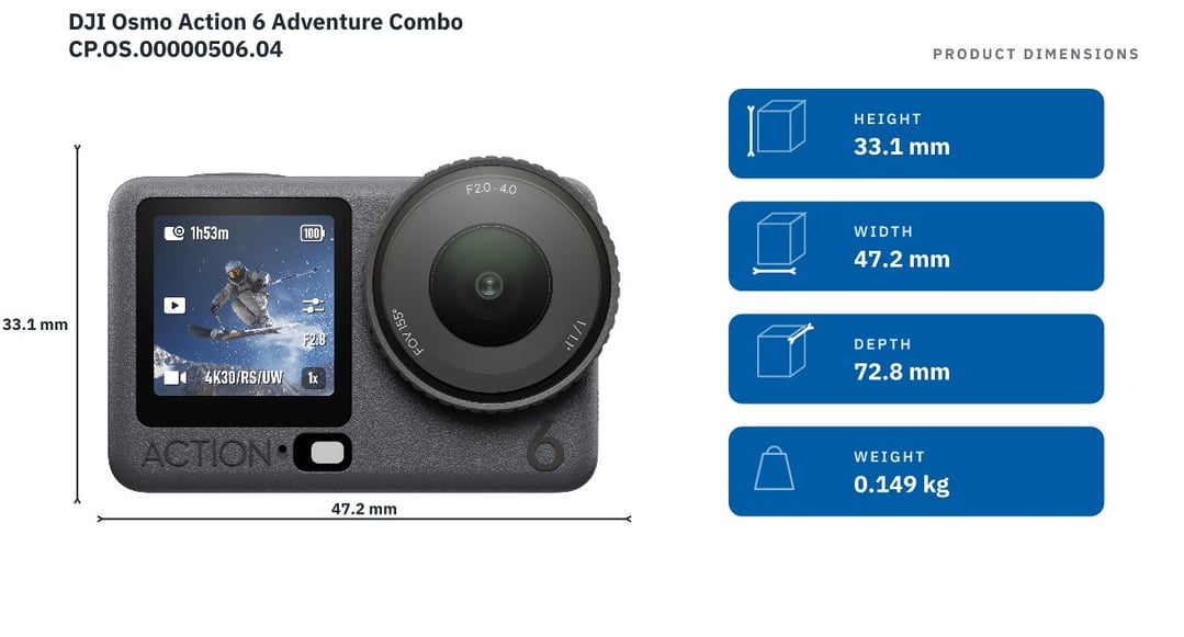 DJI Osmo Action 6 Adventure Combo CP.OS.00000506.04 — product dimensions