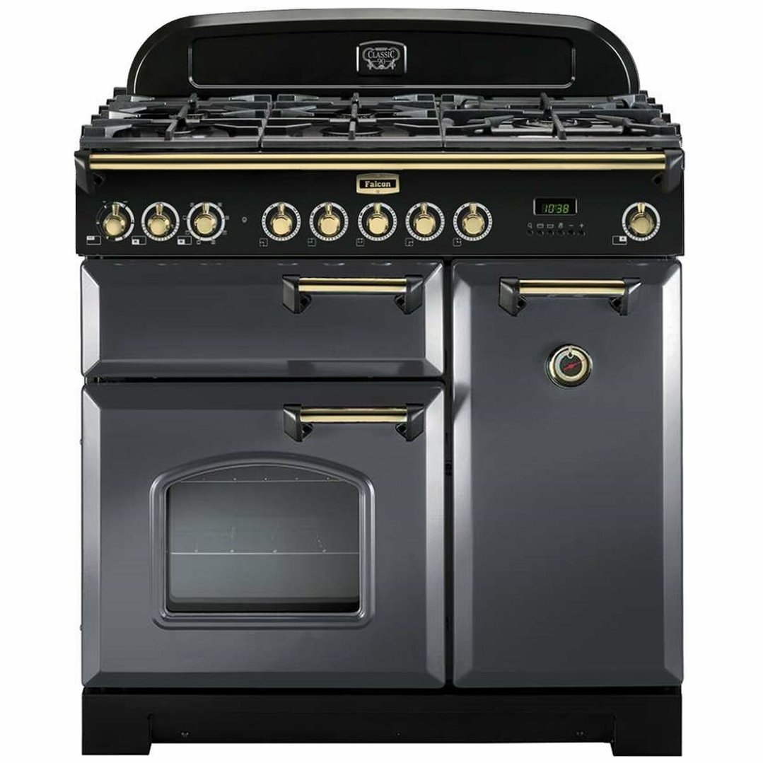 Falcon Classic Deluxe 90cm Dual Fuel Upright Cooker Slate/Brass