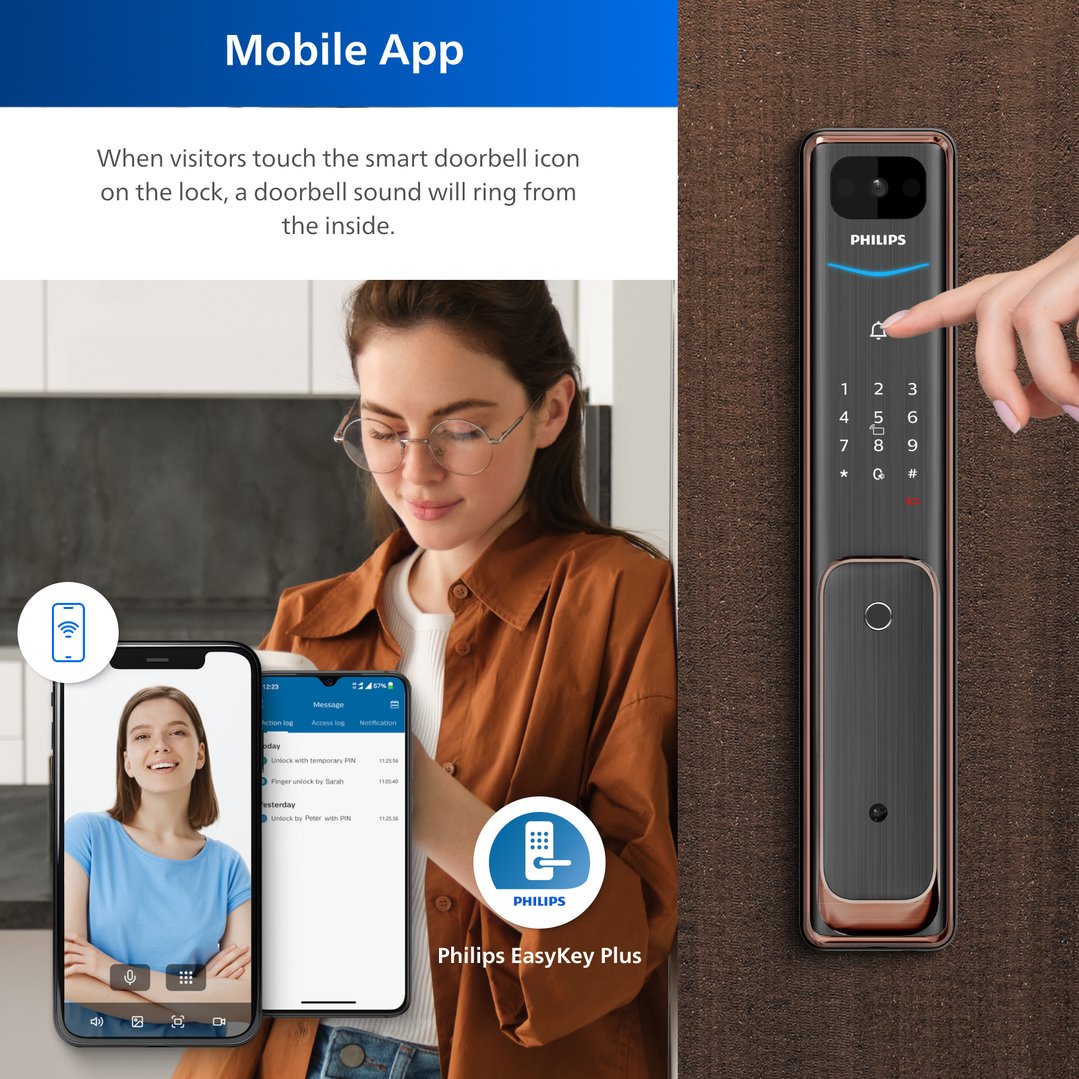Philips Smart Wi-Fi Remote Video Intercom Mortise Door Lock - Copper ALPHA-VP-5HWS-C