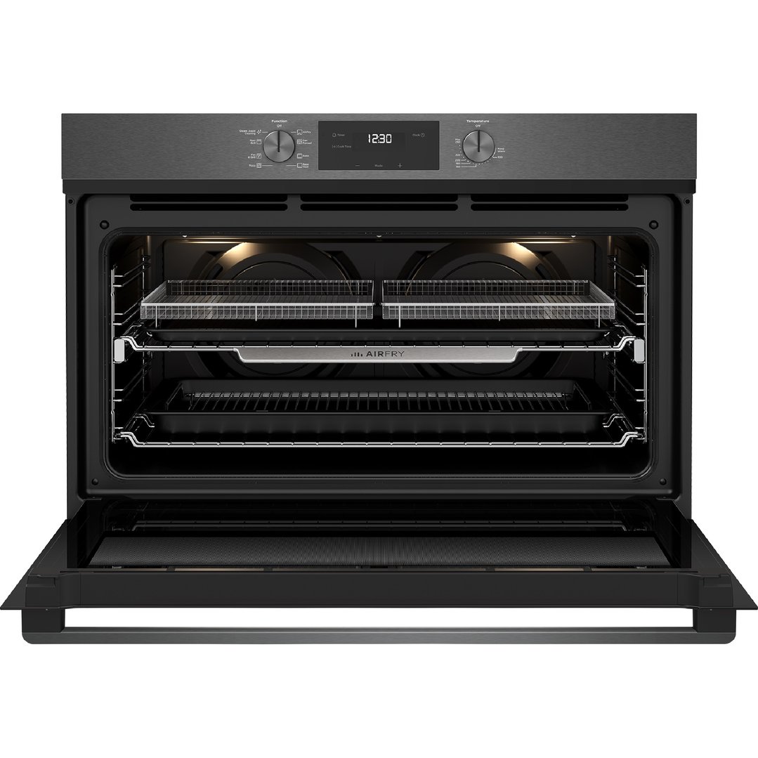 Westinghouse 90cm multi-function 8 dark stainless steel oven with Air Fry, twin fan, and 125L WVE9516DD