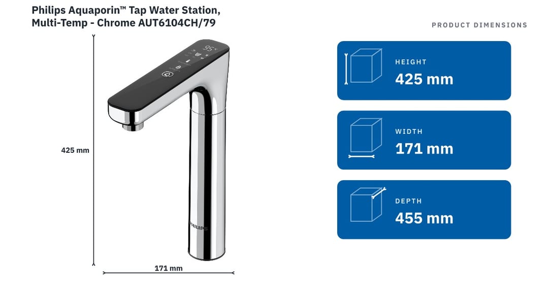 Philips Aquaporin™ Tap Water Station, Multi-Temp - Chrome AUT6104CH/79 — product dimensions