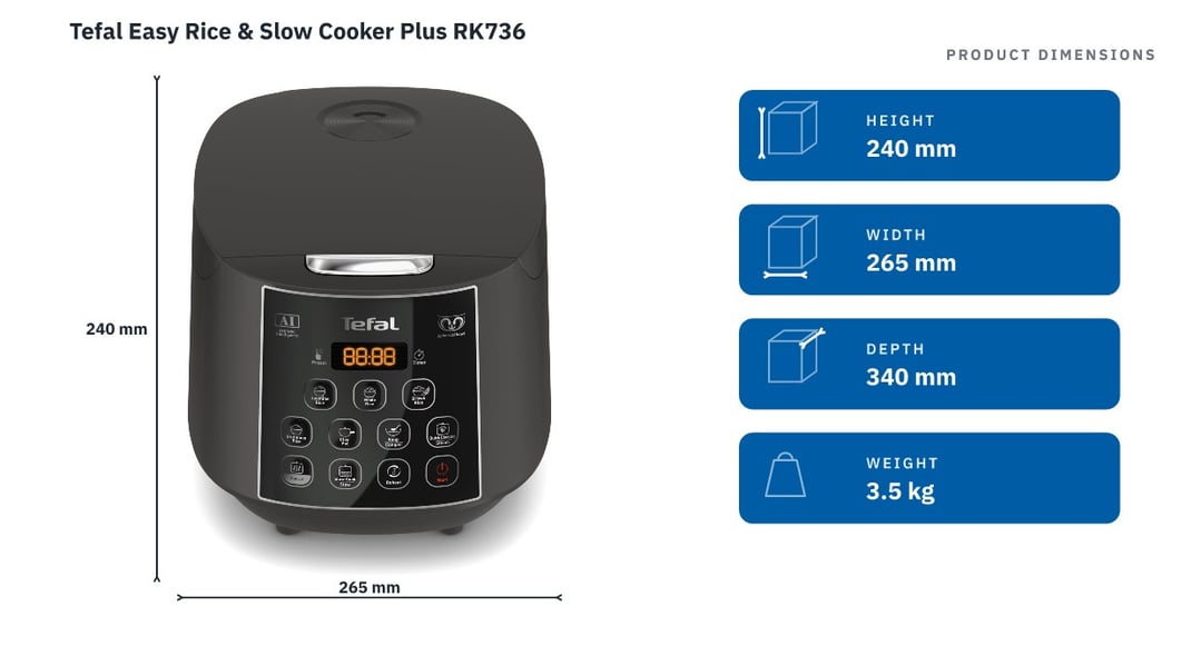 Tefal Easy Rice & Slow Cooker Plus RK736 — product dimensions
