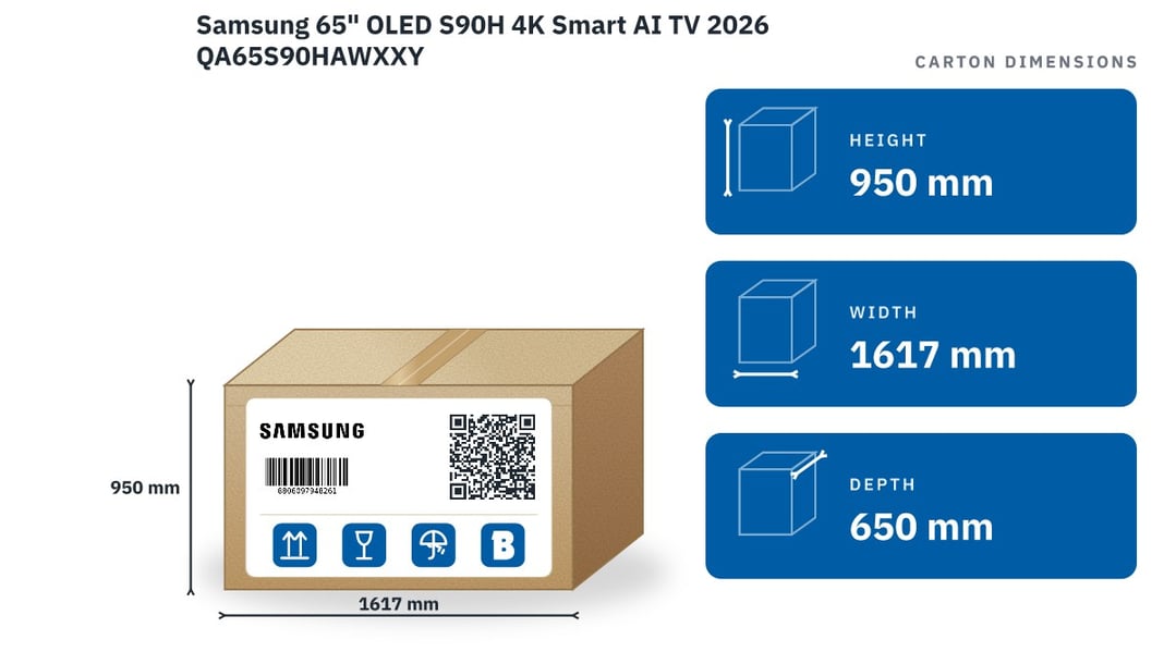 Samsung 65" OLED S90H 4K Smart AI TV 2026 QA65S90HAWXXY