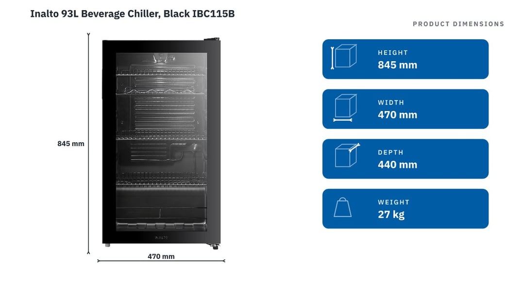 Inalto 93L Beverage Chiller, Black IBC115B — product dimensions