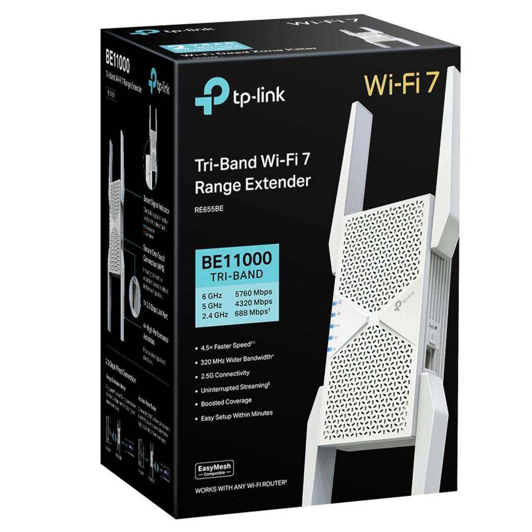 tp-link BE9300 Tri-Band Wi-Fi 7 Range Extender RE655BE