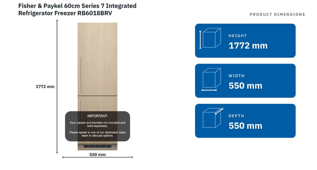 Fisher & Paykel 60cm Series 7 Integrated Refrigerator Freezer RB6018BRV — product dimensions