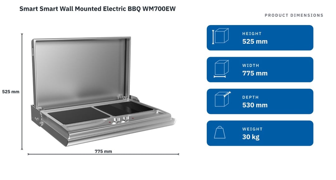 Smart Smart Wall Mounted Electric BBQ WM700EW — product dimensions