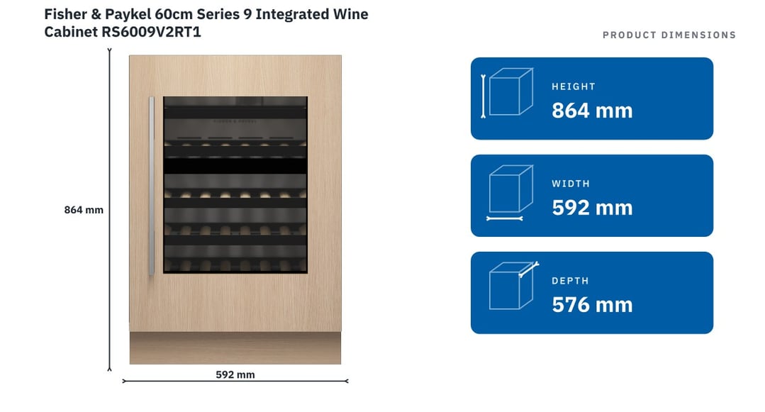 Fisher & Paykel 60cm Series 9 Integrated Wine Cabinet RS6009V2RT1 — product dimensions