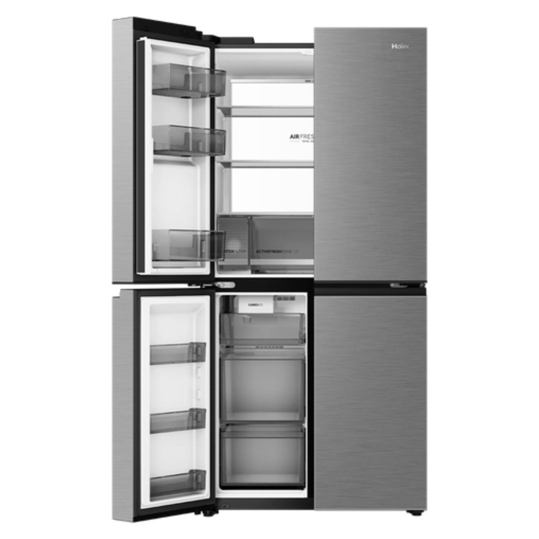 Haier 573L, Quad Door Refrigerator Freezer, Ice & Water, Plumbed, Silver HRF590YPS
