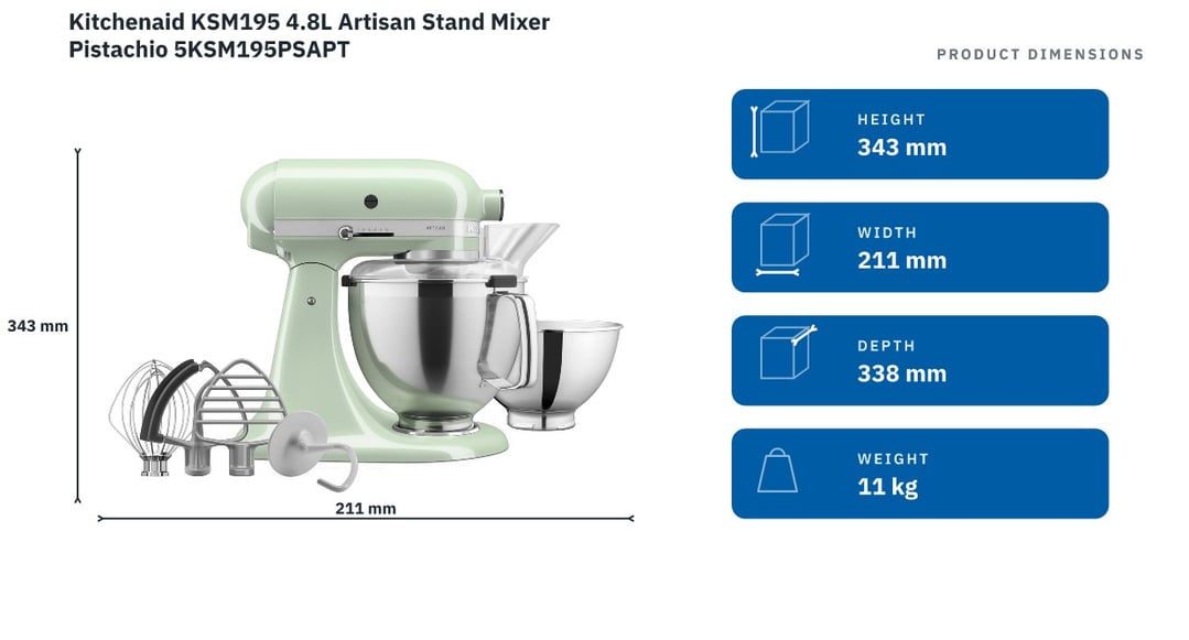 Kitchenaid KSM195 4.8L Artisan Stand Mixer Pistachio 5KSM195PSAPT