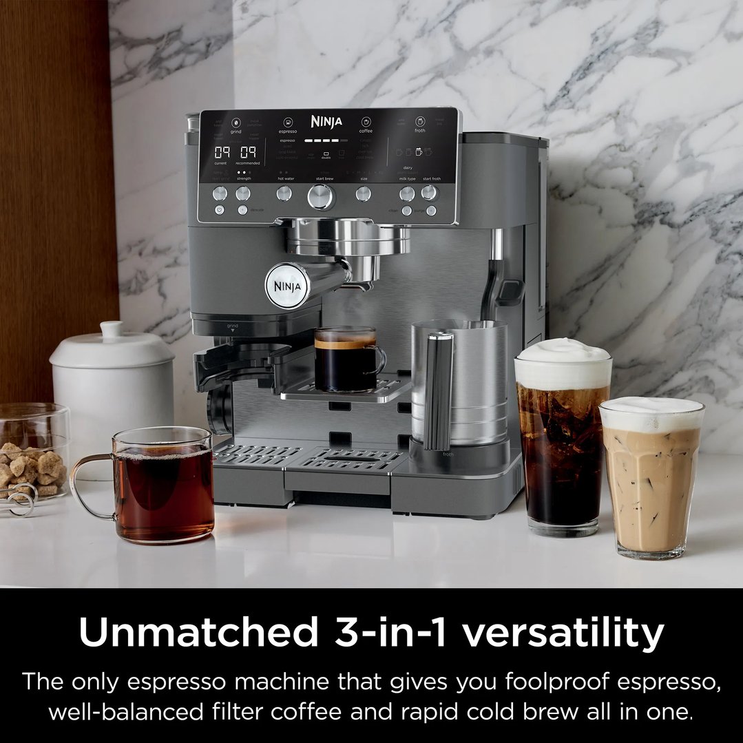 Ninja Luxe™ Café Premier 3 in 1 Espresso Drip Coffee & Cold Brew Maker Gunmetal Grey ES601GM