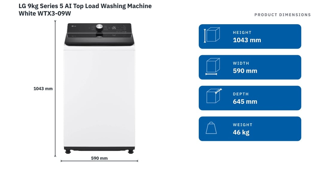 LG 9kg Series 5 AI Top Load Washing Machine White WTX3-09W