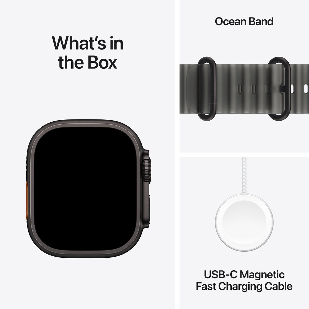 Apple Watch Ultra 4 GPS + Cellular 49mm Black Titanium Case with Translucent Black Ocean Band MJAY4X/A