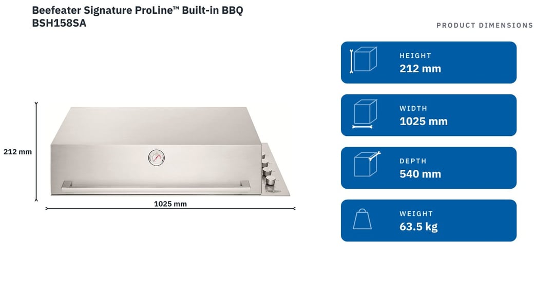 Beefeater Signature ProLine™ Built-in BBQ BSH158SA — product dimensions