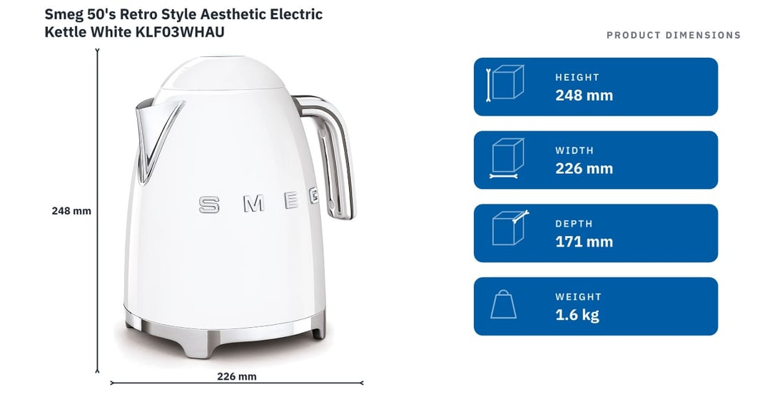 Smeg 50's Retro Style Aesthetic Electric Kettle White KLF03WHAU