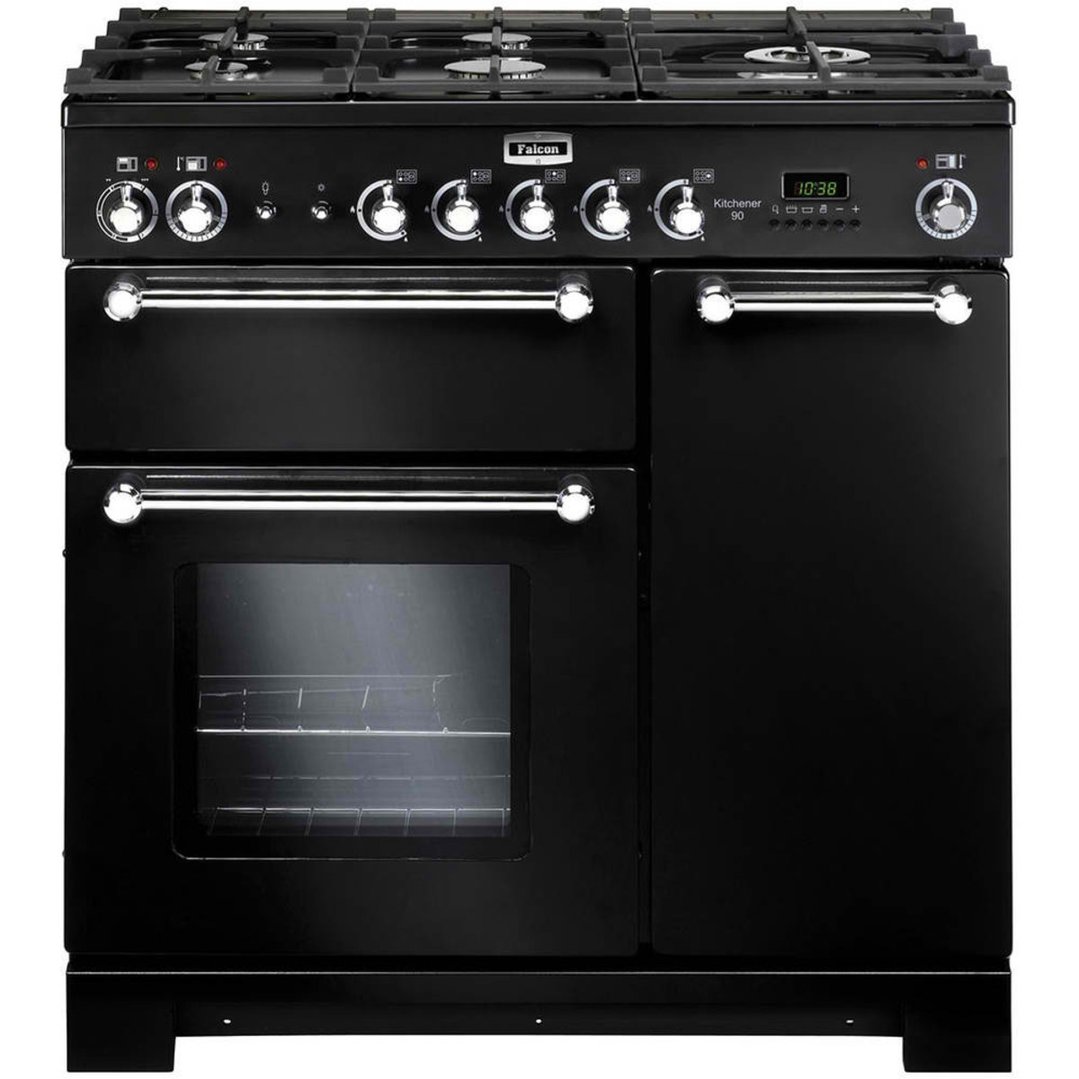 Falcon Kitchener 90cm Dual Fuel Upright CookerBlack/Chrome KCH90DFFBL