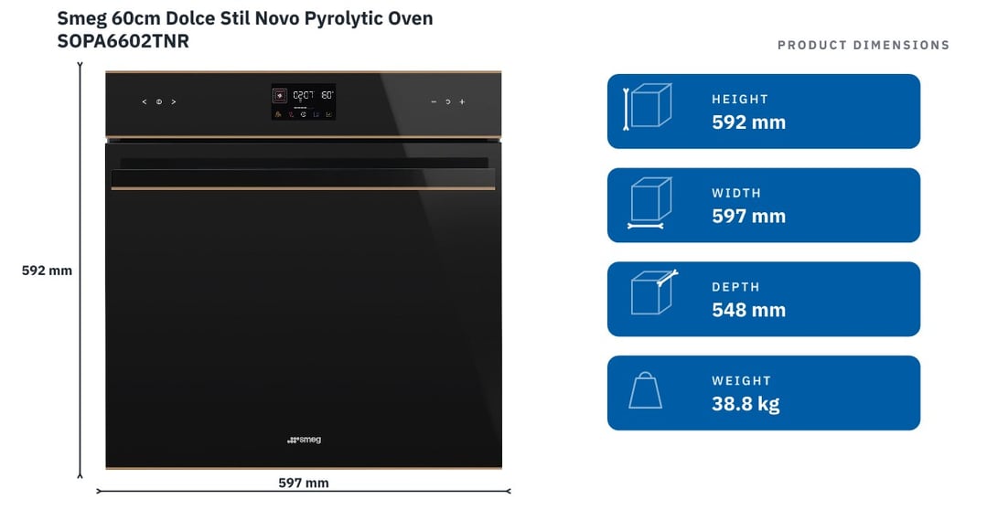 Smeg 60cm Dolce Stil Novo Pyrolytic Oven SOPA6602TNR — product dimensions