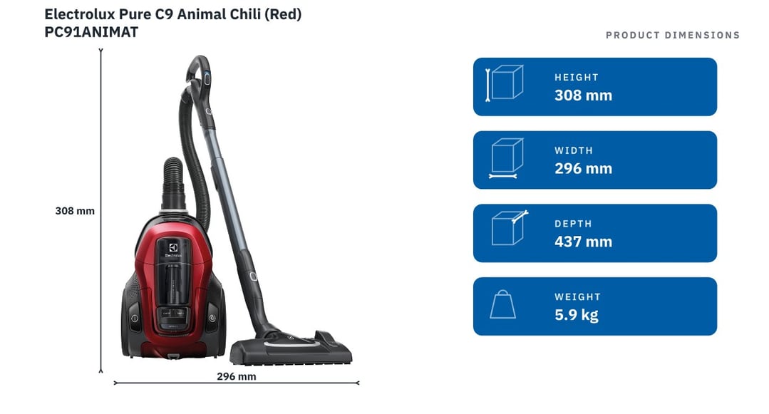 Electrolux Pure C9 Animal Chili (Red) PC91ANIMAT — product dimensions