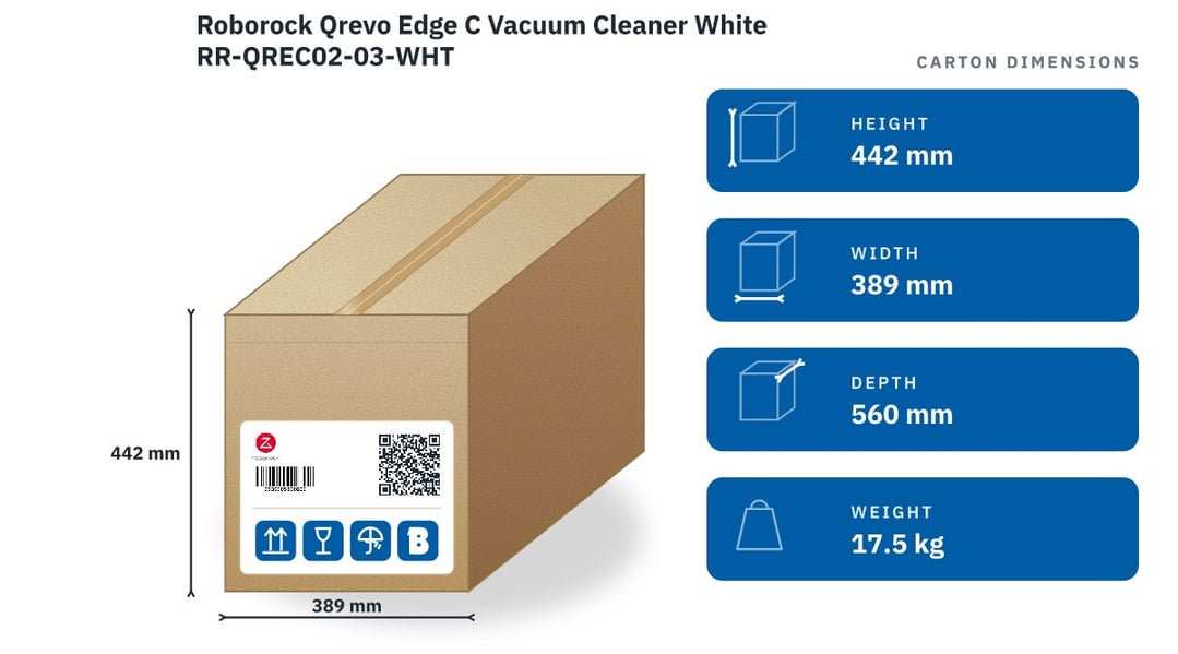 Roborock Qrevo Edge C Vacuum Cleaner White RR-QREC02-03-WHT — packaged dimensions