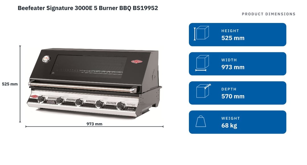Beefeater Signature 3000E 5 Burner BBQ BS19952 — product dimensions