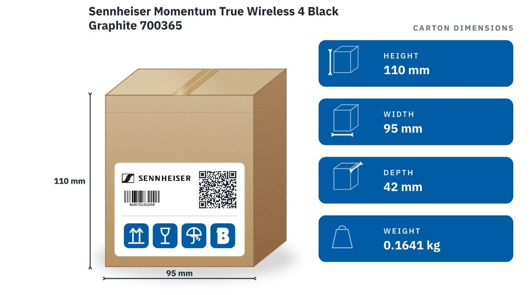 Sennheiser Momentum True Wireless 4 Black Graphite 700365 — packaged dimensions