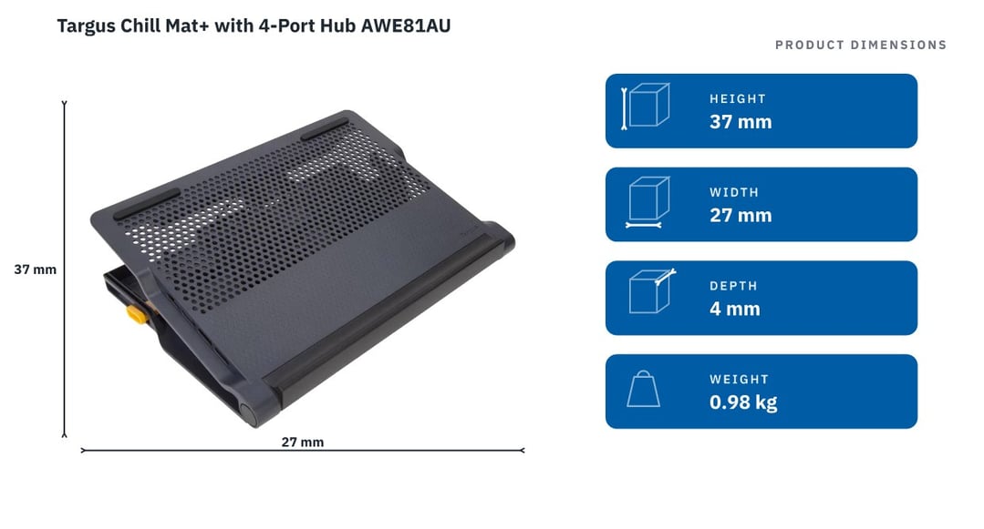 Targus Chill Mat+ with 4-Port Hub AWE81AU — product dimensions