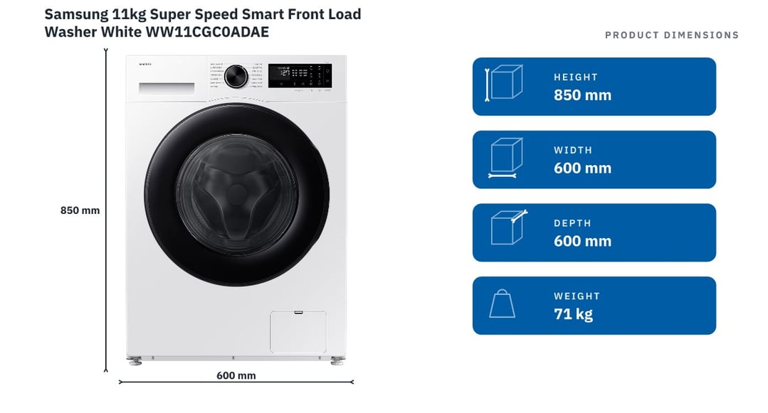 Samsung 11kg Super Speed Smart Front Load Washer White WW11CGC0ADAE