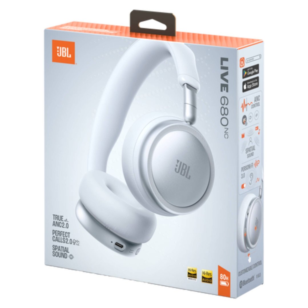 JBL Live 680 On-Ear BT Noise Cancelling Headphones - White JBLLIVE680NCWHT