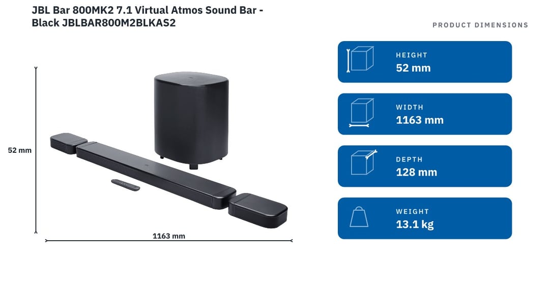 JBL Bar 800MK2 7.1 Virtual Atmos Sound Bar - Black