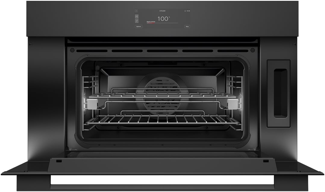 Fisher & Paykel 76cm Series 9, Minimal Compact Combi-Steam Oven, Black Glass OS76NMUB3