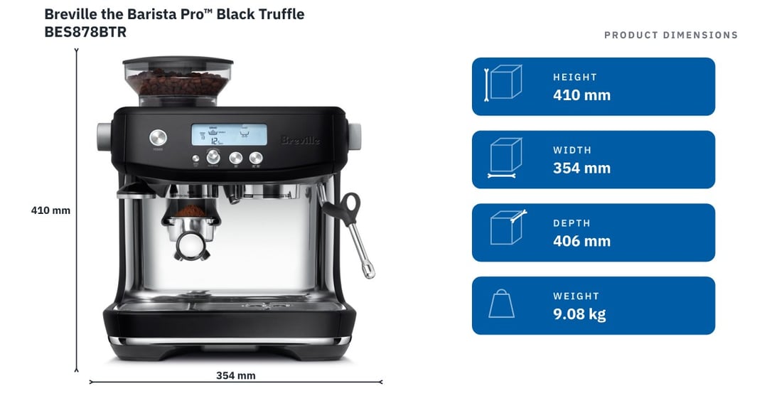 Breville the Barista Pro™ Black Truffle BES878BTR — product dimensions