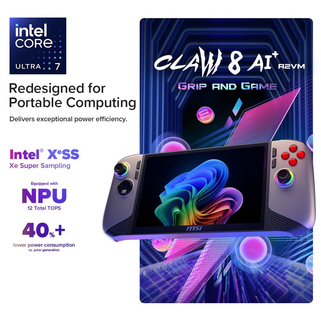 MSI Claw 8 AI+ Core Ultra 7 258V/32GB/1TB SSD 8" Gaming Handheld 6392742