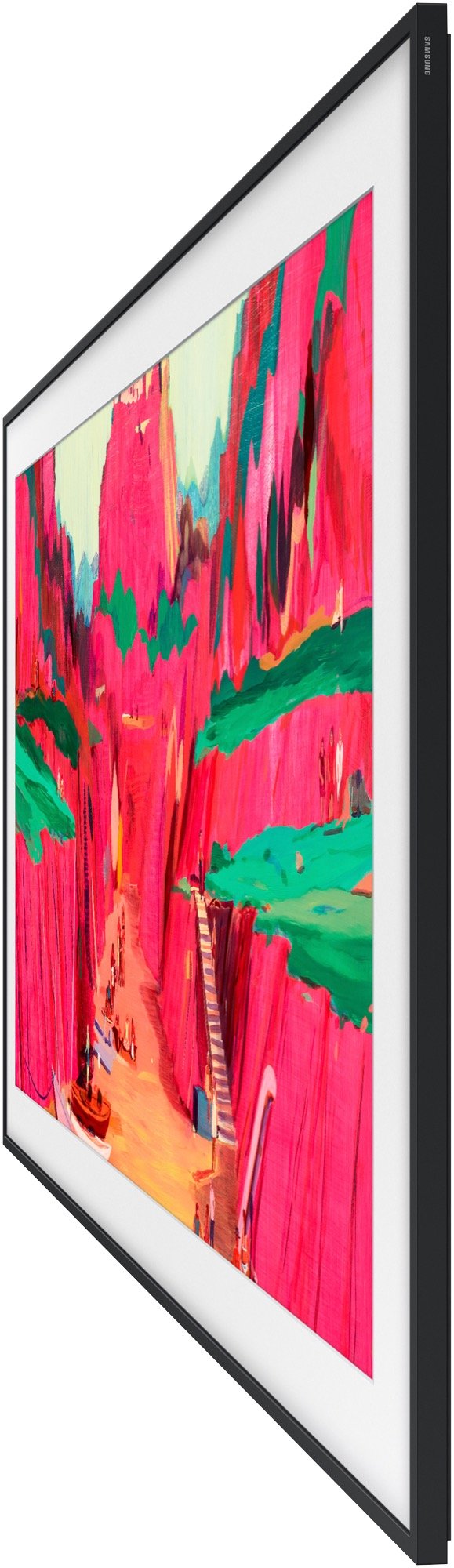 The Frame QLED 4K Smart TV displaying a vibrant abstract painting