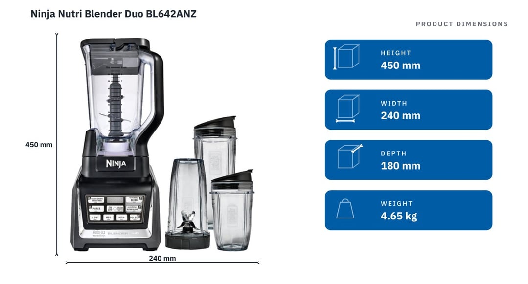 Ninja Nutri Blender Duo BL642ANZ — product dimensions