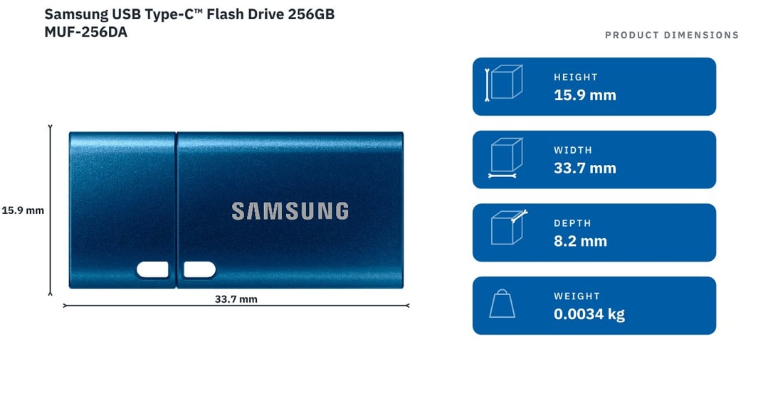 Samsung USB Type-C™ Flash Drive 256GB MUF-256DA — product dimensions