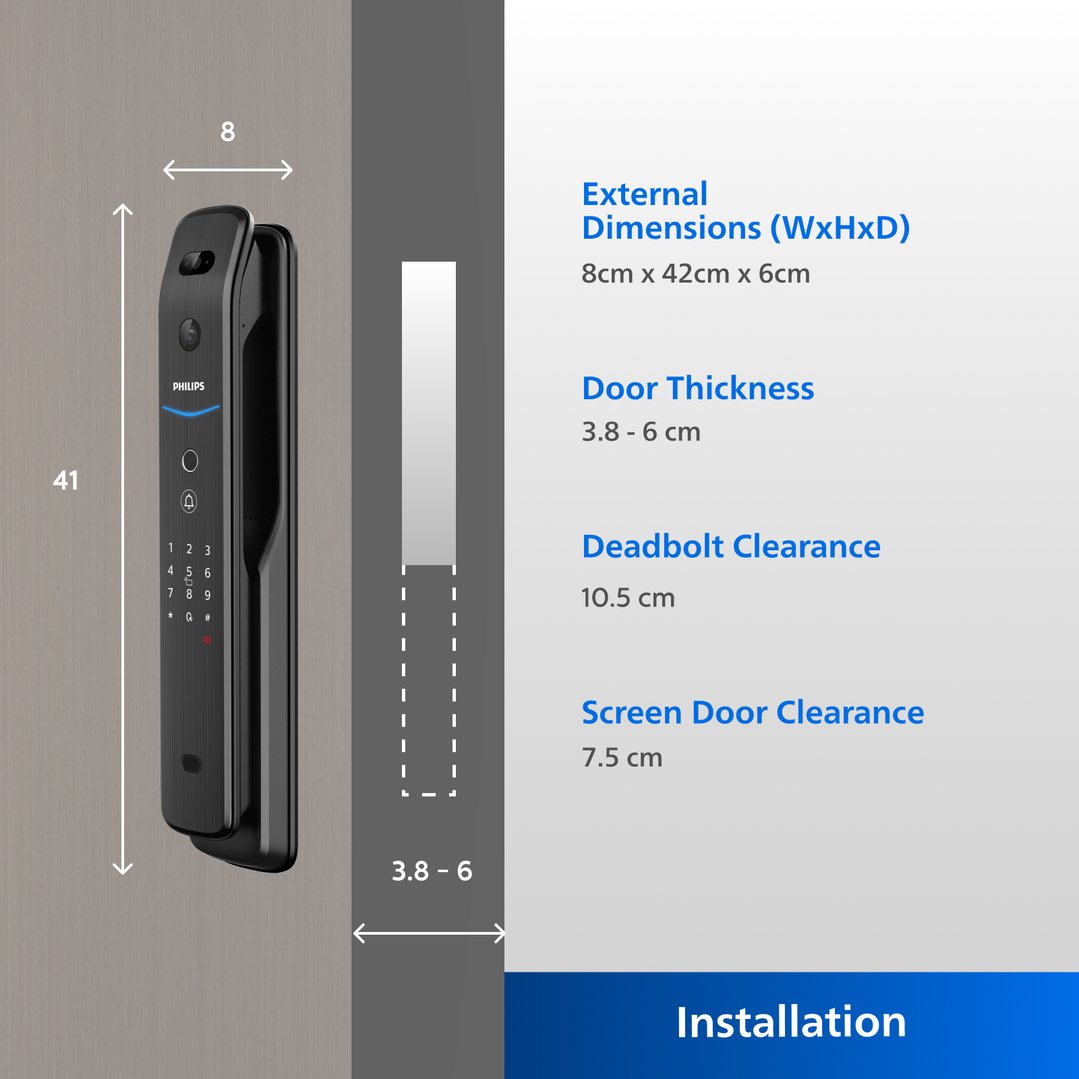 Philips Black EasyKey Smart 3D Facial Recognition And Video Intercom Mortise Door Lock DDL709-FVP-7HWS-B