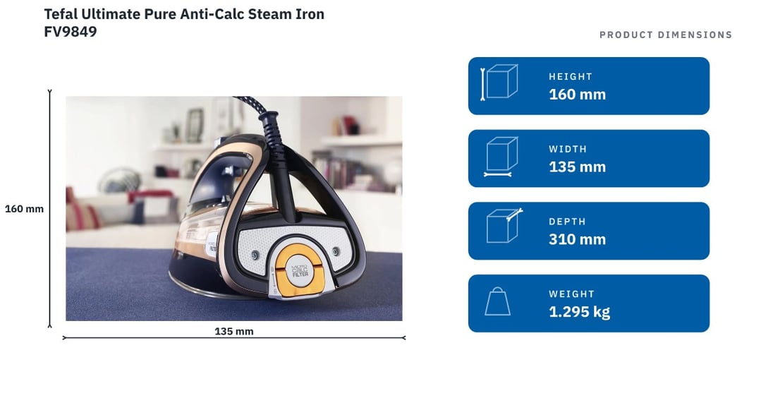 Tefal Ultimate Pure Anti-Calc Steam Iron FV9849 — product dimensions
