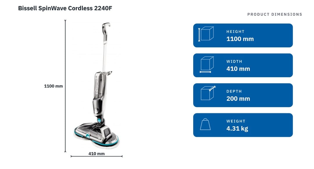 Bissell SpinWave Cordless 2240F — product dimensions