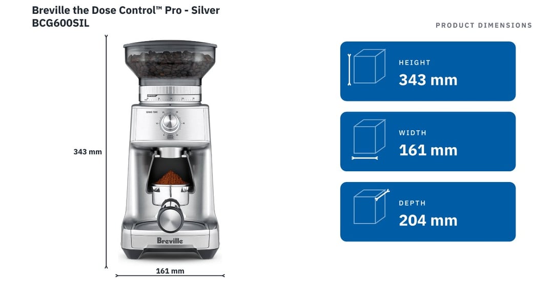 Breville the Dose Control™ Pro - Silver BCG600SIL — product dimensions