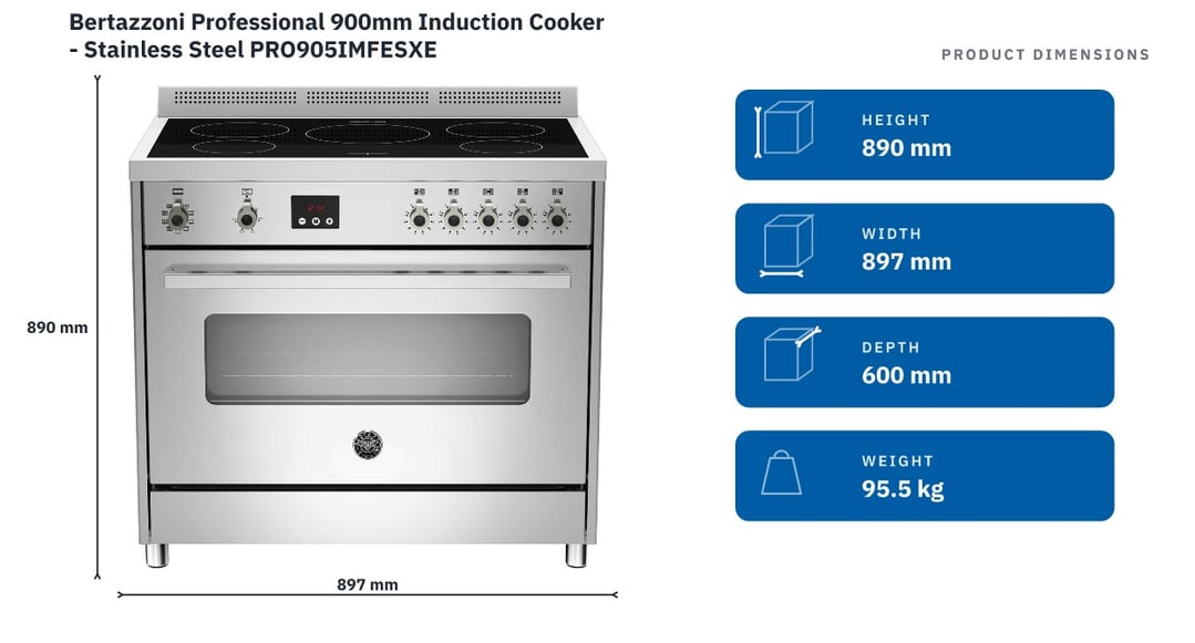 Bertazzoni Professional 900mm Induction Cooker - Stainless Steel PRO905IMFESXE