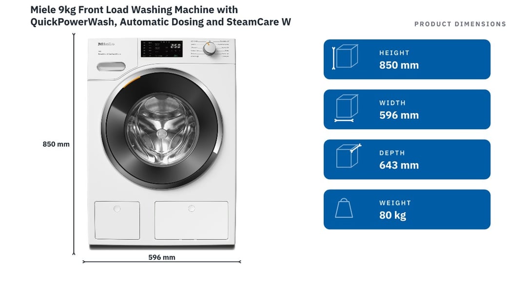 Miele 9kg Front Load Washing Machine with QuickPowerWash, Automatic Dosing and SteamCare WWG880WCS