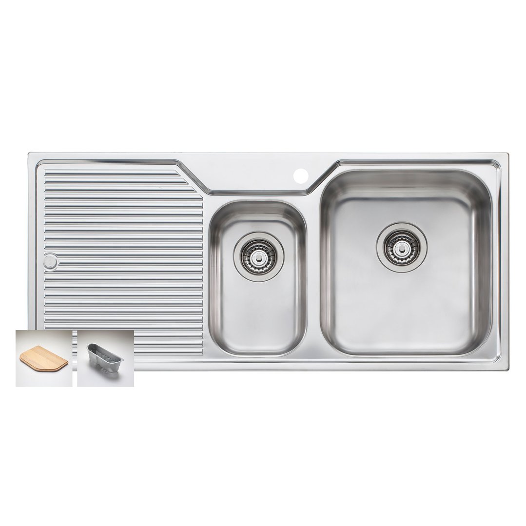 Oliveri Nu-Petite 1 & 1/2 RIght Hand Bowl Topmount Sink With Drainer NP602