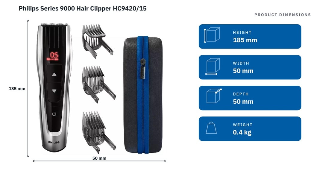 Philips Series 9000 Hair Clipper HC9420/15 — product dimensions