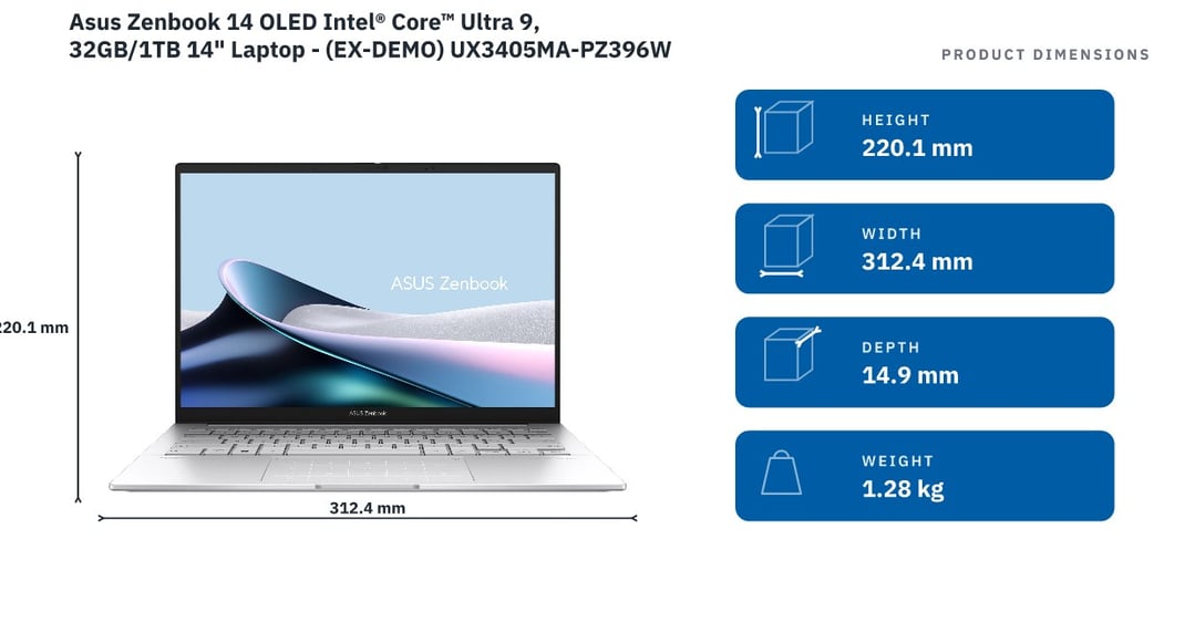 Asus Zenbook 14 OLED Intel® Core™ Ultra 9, 32GB/1TB 14" Laptop - (EX-DEMO) UX3405MA-PZ396W