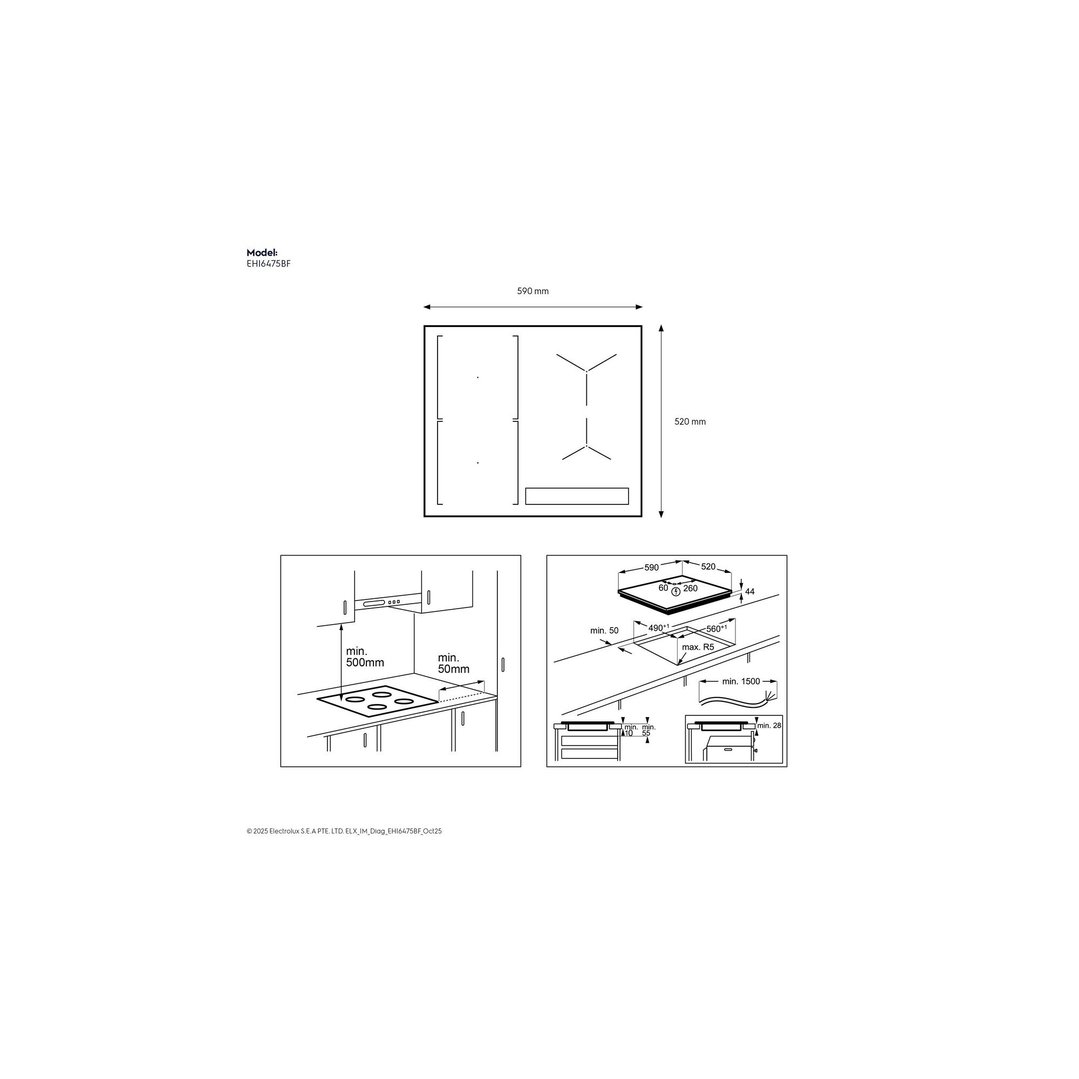 Electrolux 60cm 4 Zone 700 Series Induction Cooktop with Sense Fry, Black EHI6475BF