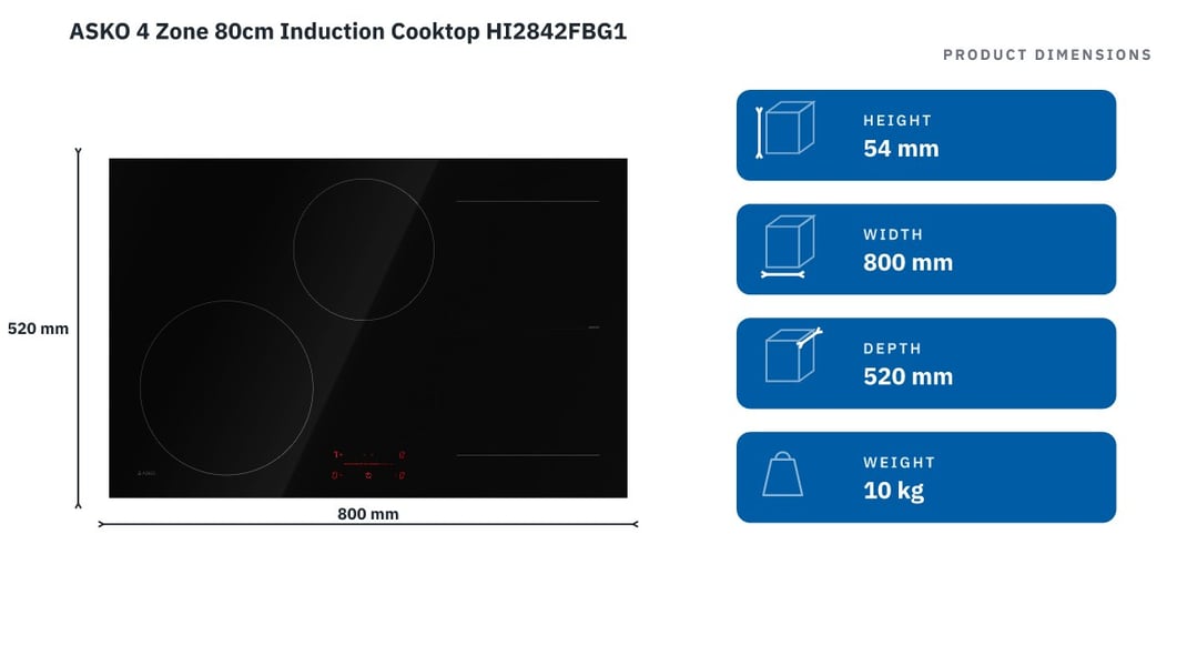 ASKO 4 Zone 80cm Induction Cooktop HI2842FBG1